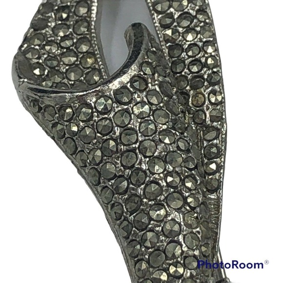 Marcasite Calla Lily Leaf Brooch Pin Silver Tone EUC - Picture 7 of 7